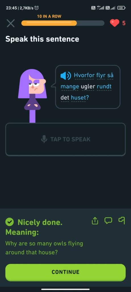 Vtipný screenshot z Duolinga.