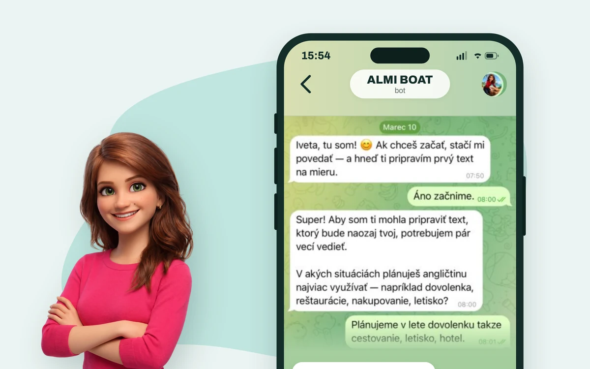Reálna Telegram konverzácia s ALMI